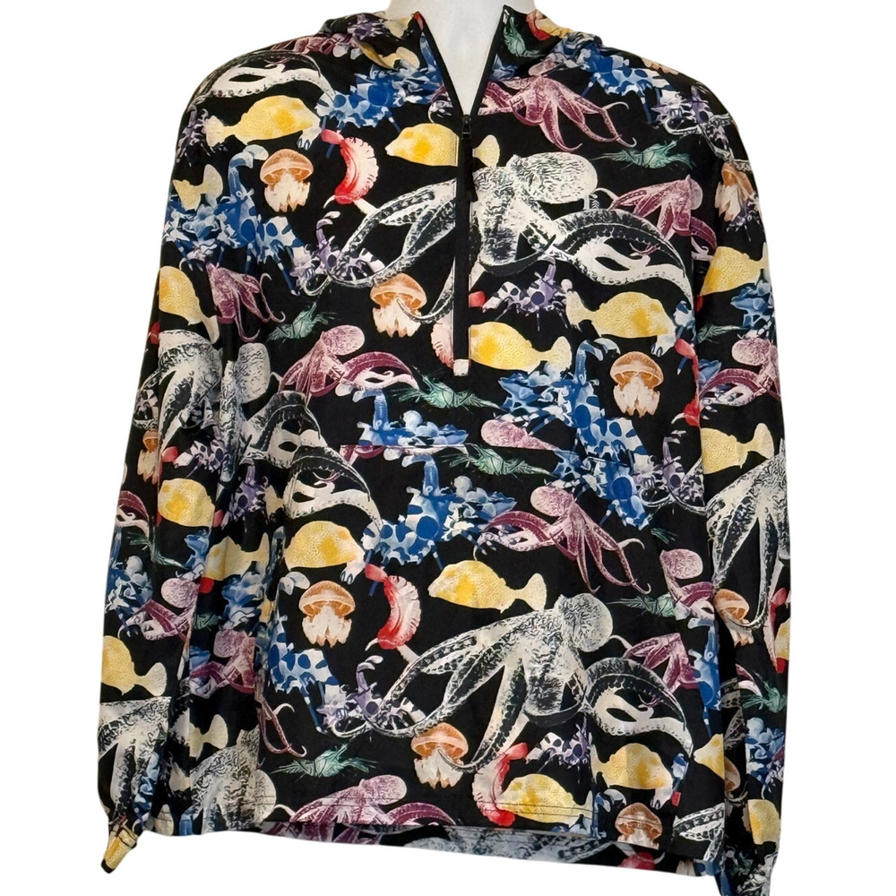 Bonobos Fielder Mens Octopus Sea Print Hooded Pullover Size L Black Oceancore